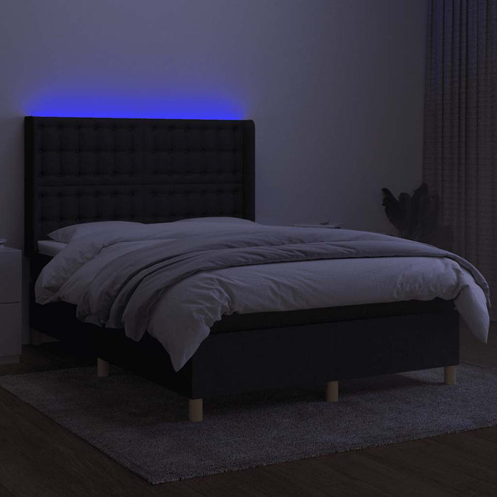 Pat cu arcuri, saltea și LED, negru, 140x200 cm, textil - WALTI WALTI