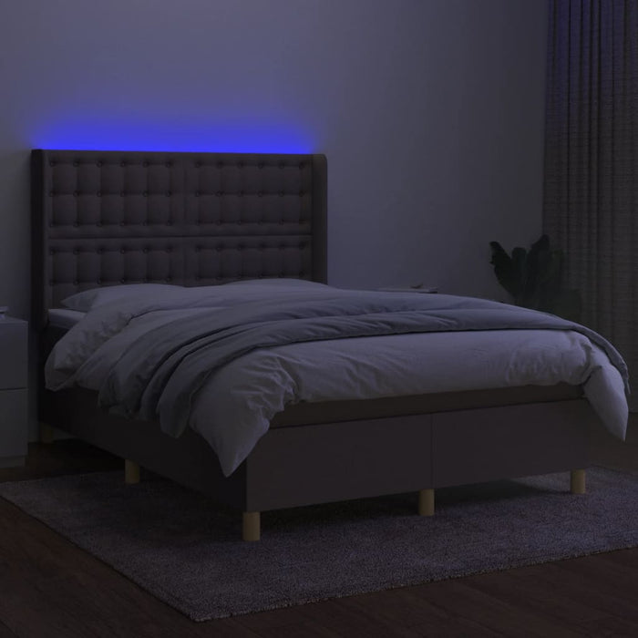 Pat cu arcuri, saltea și LED, gri taupe, 140x200 cm, textil WALTI