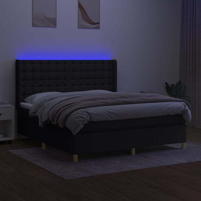 Pat cu arcuri, saltea și LED, negru, 160x200 cm, textil - WALTI WALTI