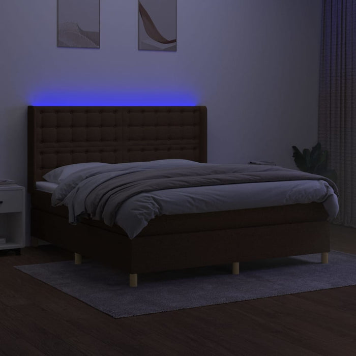 Pat cu arcuri, saltea și LED, maro închis, 160x200 cm, textil - WALTI WALTI