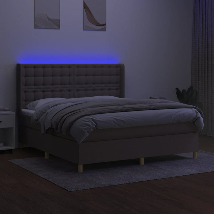 Pat cu arcuri, saltea și LED, gri taupe, 160x200 cm, textil - WALTI WALTI