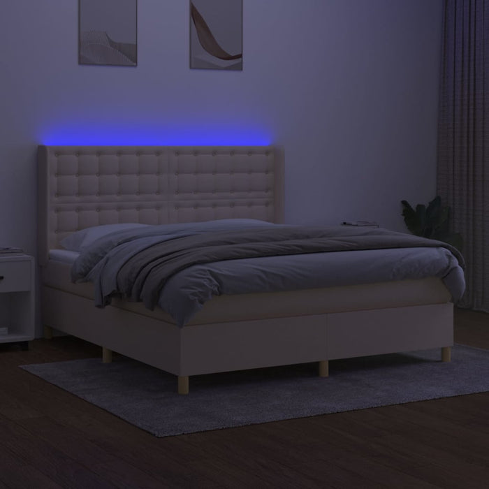 Pat cu arcuri, saltea și LED, crem, 160x200 cm, textil - WALTI WALTI