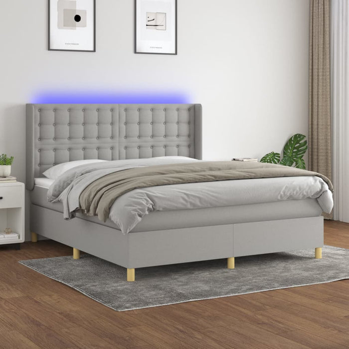 Pat cu arcuri, saltea și LED, gri deschis, 180x200 cm, textil - WALTI WALTI