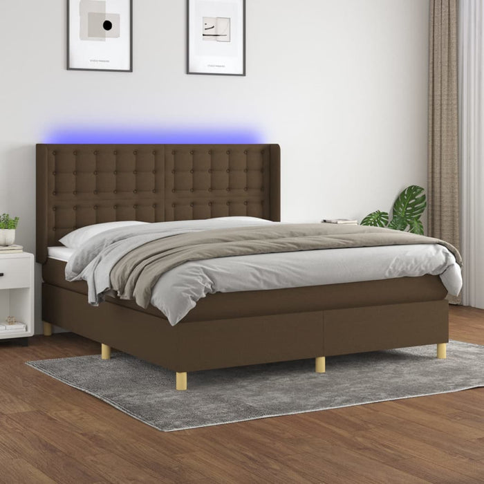 Pat cu arcuri, saltea și LED, maro închis, 180x200 cm, textil - WALTI WALTI