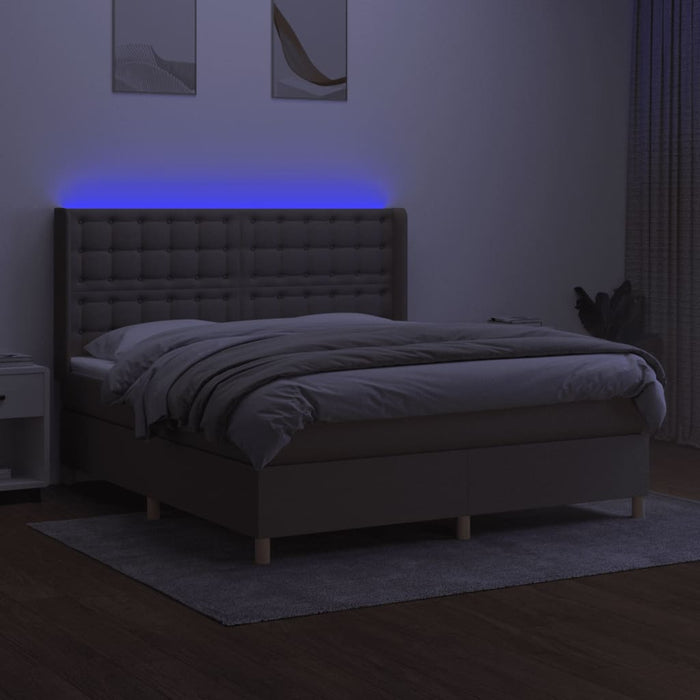 Pat cu arcuri, saltea și LED, gri taupe, 180x200 cm, textil - WALTI WALTI