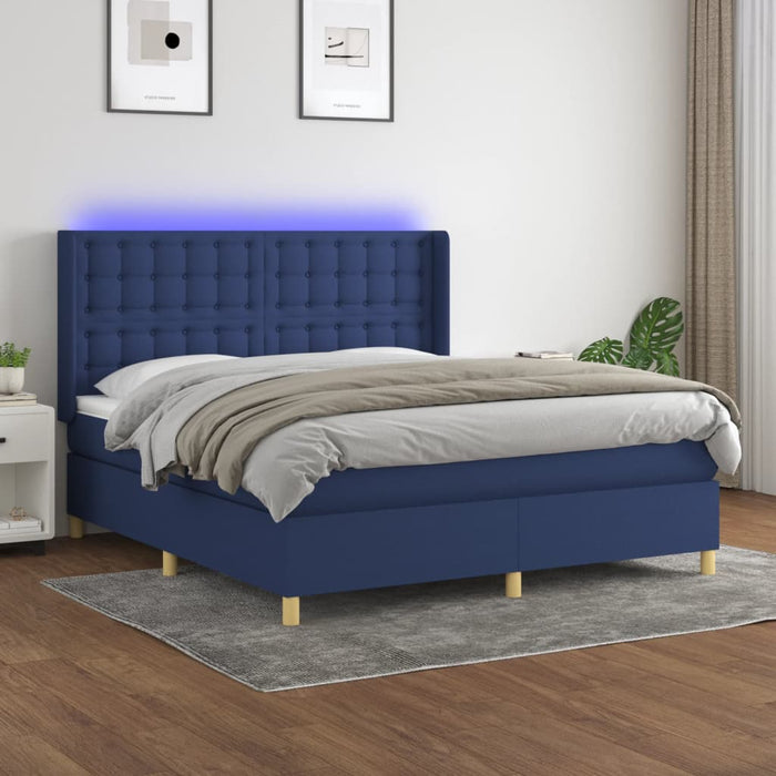 Pat cu arcuri, saltea și LED, albastru, 180x200 cm, textil - WALTI WALTI
