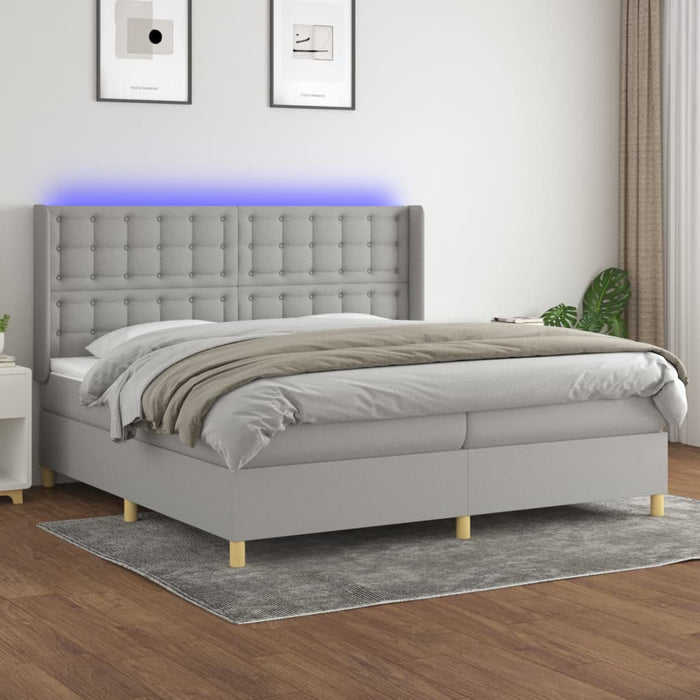 Pat cu arcuri, saltea și LED, gri deschis, 200x200 cm, textil - WALTI WALTI
