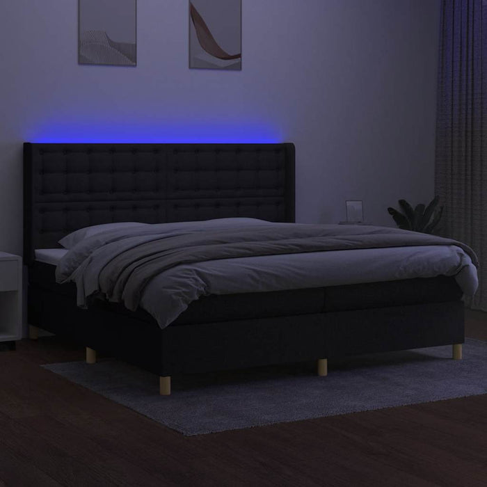 Pat cu arcuri, saltea și LED, negru, 200x200 cm, textil - WALTI WALTI
