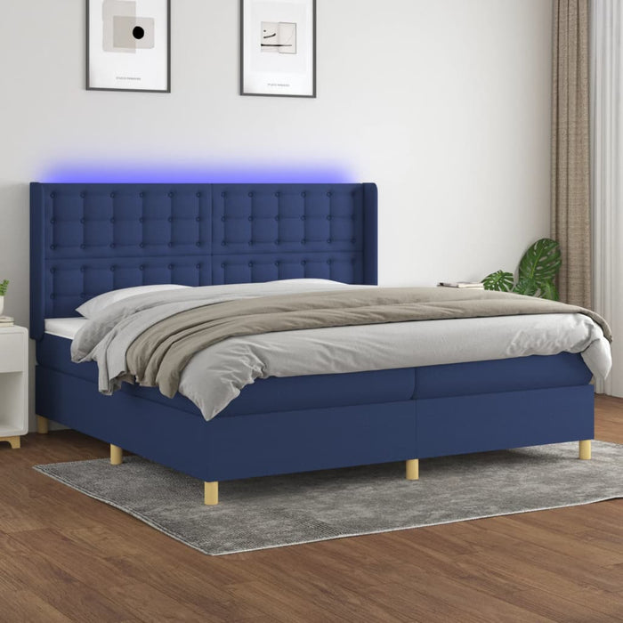 Pat cu arcuri, saltea și LED, albastru, 200x200 cm, textil - WALTI WALTI