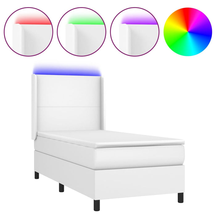 Pat continental cu saltea & LED, alb, 80x200 cm, piele eco - WALTI WALTI