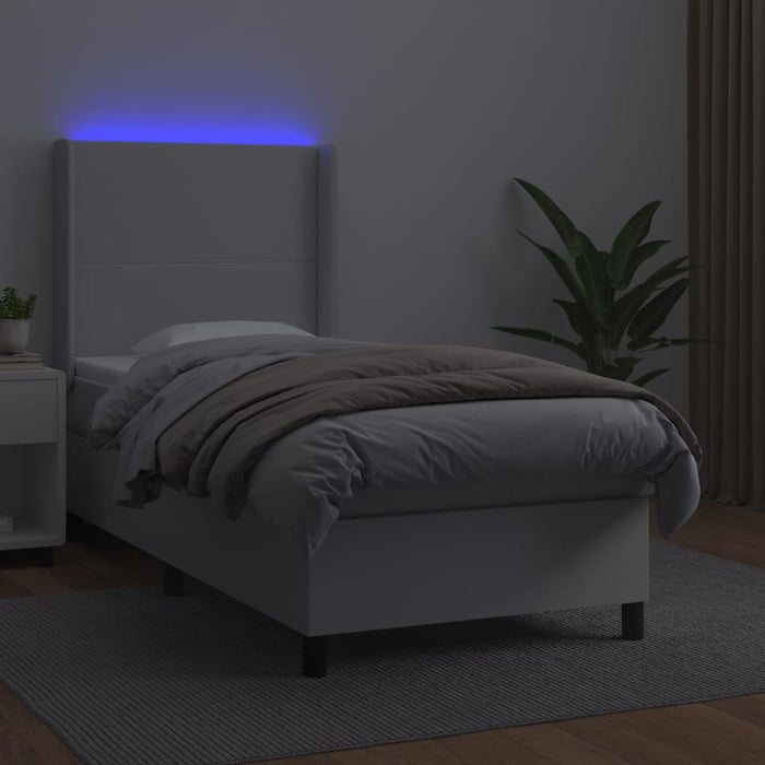 Pat continental cu saltea & LED, alb, 80x200 cm, piele eco - WALTI WALTI