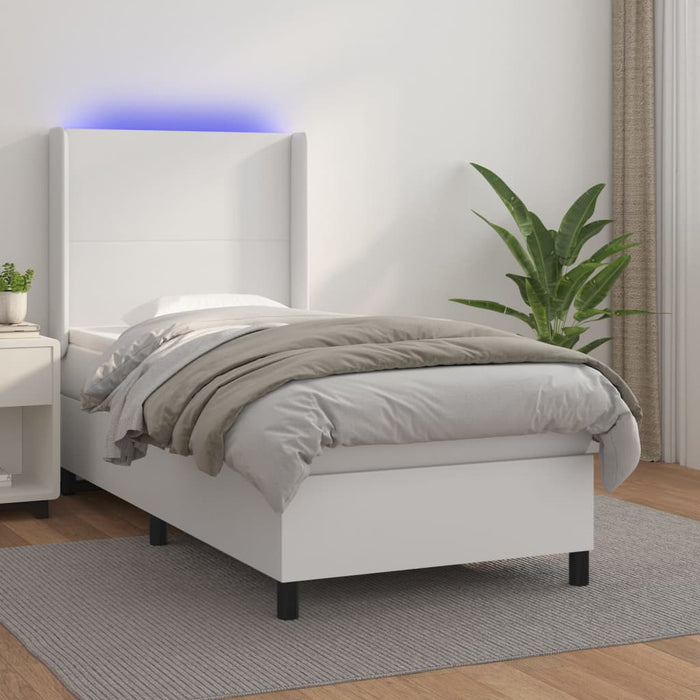 Pat continental cu saltea & LED, alb, 80x200 cm, piele eco - WALTI WALTI
