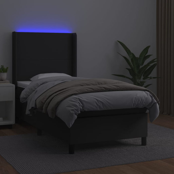 Pat cu arcuri, saltea și LED, negru, 90x190 cm, piele ecologică - WALTI WALTI