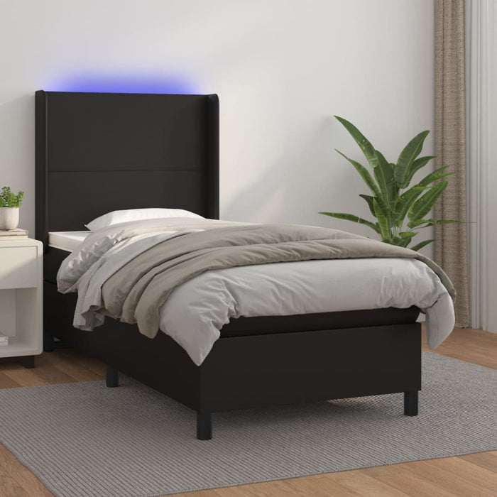 Pat cu arcuri, saltea și LED, negru, 90x190 cm, piele ecologică - WALTI WALTI