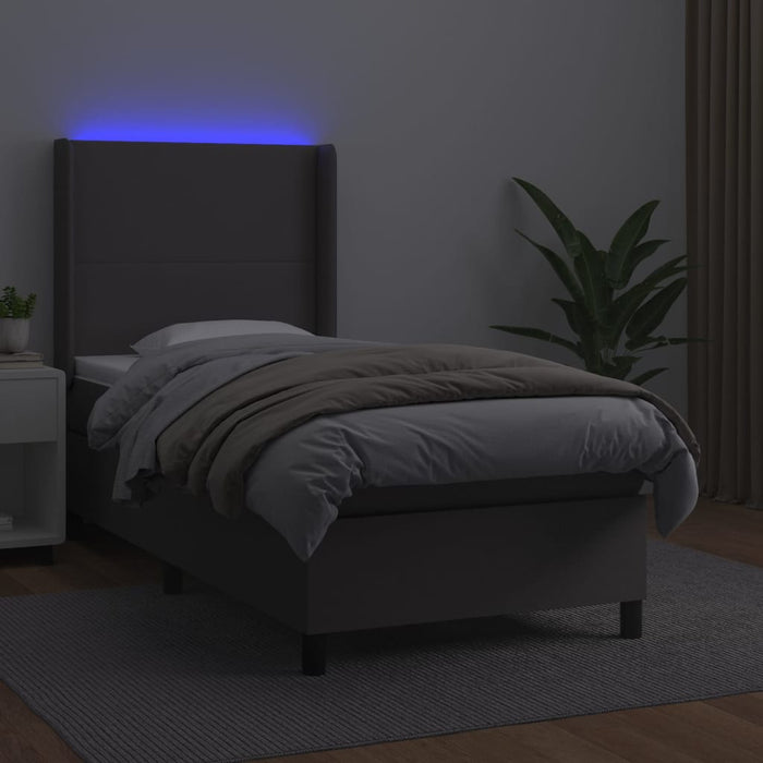 Pat cu arcuri, saltea și LED, gri, 90x200 cm, piele ecologică WALTI