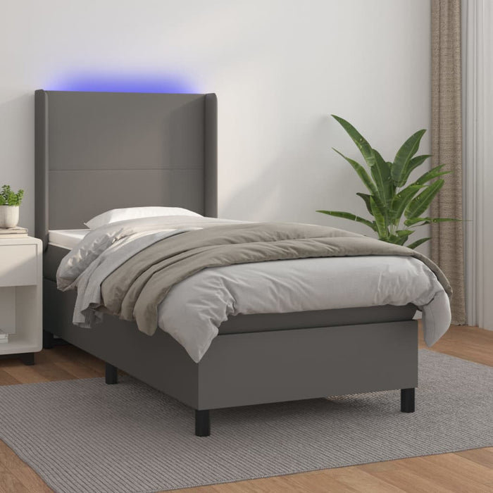 Pat cu arcuri, saltea și LED, gri, 90x200 cm, piele ecologică WALTI