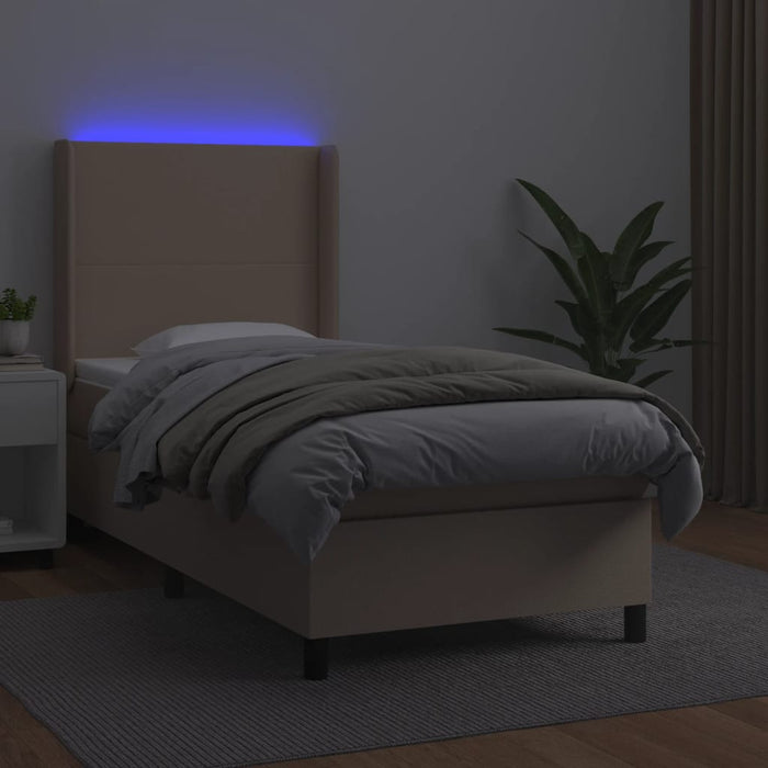 Pat cu arcuri, cu saltea și LED, cappuccino 90x200 cm piele eco - WALTI WALTI