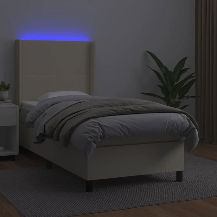 Pat cu arcuri, saltea și LED, crem, 100x200 cm, piele ecologică - WALTI WALTI