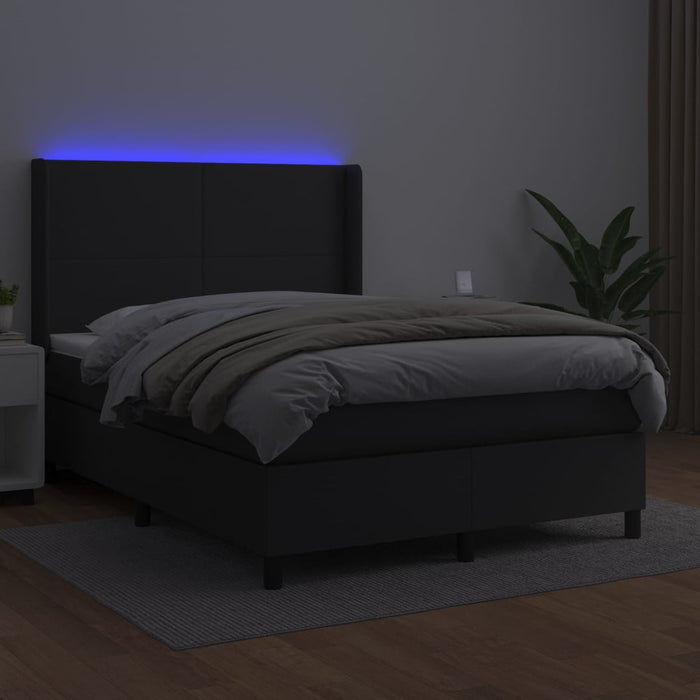 Pat continental cu saltea & LED, negru, 140x190 cm, piele eco - WALTI WALTI