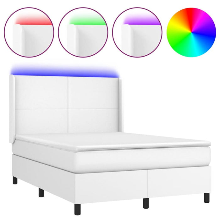 Pat cu arcuri, cu saltea și LED, alb, 140x190 cm, piele eco - WALTI WALTI