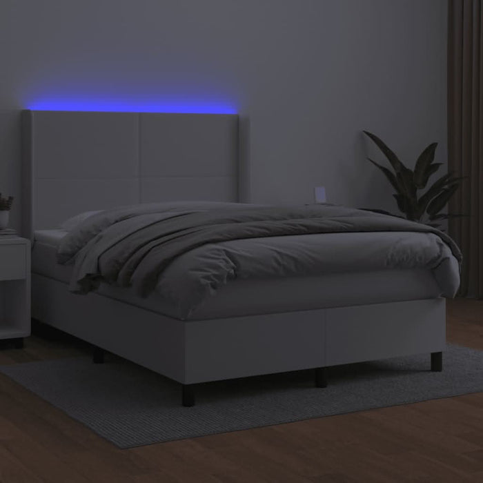 Pat cu arcuri, cu saltea și LED, alb, 140x190 cm, piele eco - WALTI WALTI
