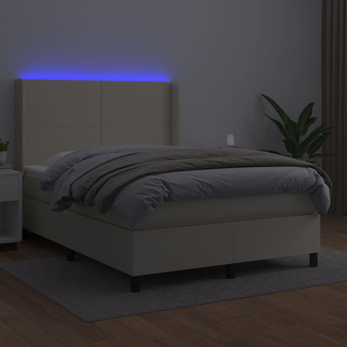 Pat cu arcuri, saltea și LED, crem, 140x190 cm, piele ecologică WALTI