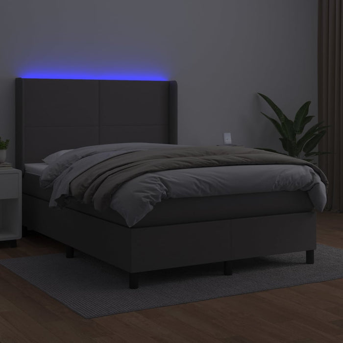 Pat cu arcuri, saltea și LED, gri, 140x190 cm, piele ecologică - WALTI WALTI