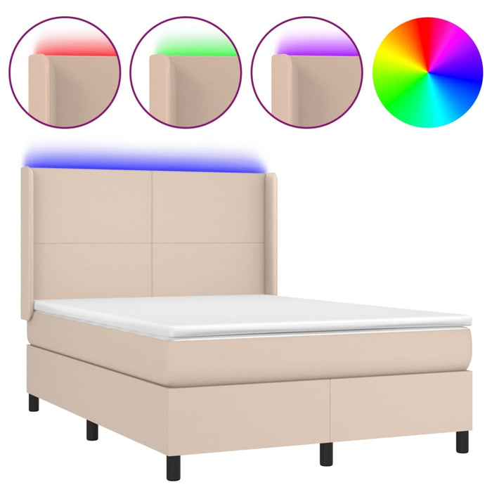 Pat box spring cu saltea, cappuccino, 140x190cm piele ecologică WALTI