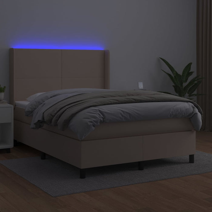 Pat box spring cu saltea, cappuccino, 140x190cm piele ecologică WALTI