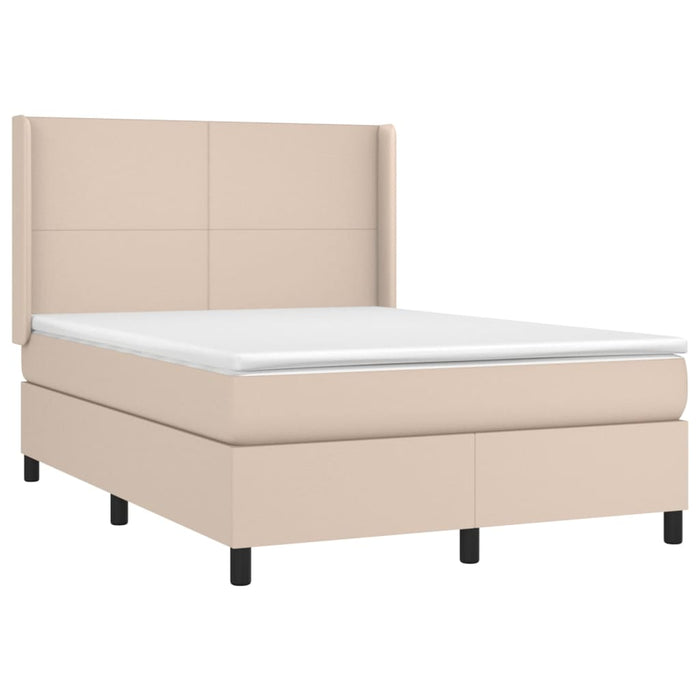 Pat box spring cu saltea, cappuccino, 140x190cm piele ecologică WALTI