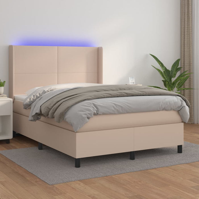 Pat box spring cu saltea, cappuccino, 140x190cm piele ecologică WALTI