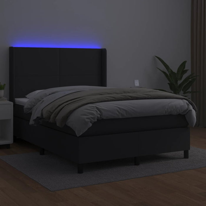Pat cu arcuri, saltea și LED, negru, 140x200cm, piele ecologică - WALTI WALTI