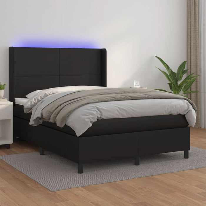 Pat cu arcuri, saltea și LED, negru, 140x200cm, piele ecologică - WALTI WALTI