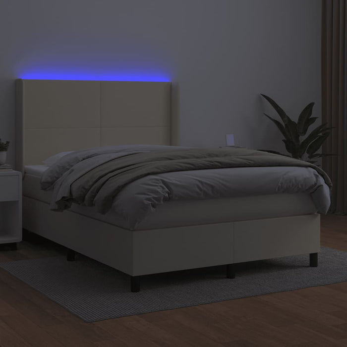 Pat cu arcuri, saltea și LED, crem, 140x200cm, piele ecologică WALTI
