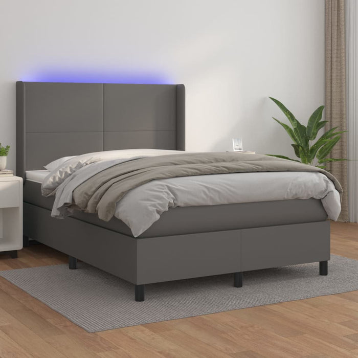 Pat cu arcuri, cu saltea și LED, gri, 140x200 cm, piele eco - WALTI WALTI