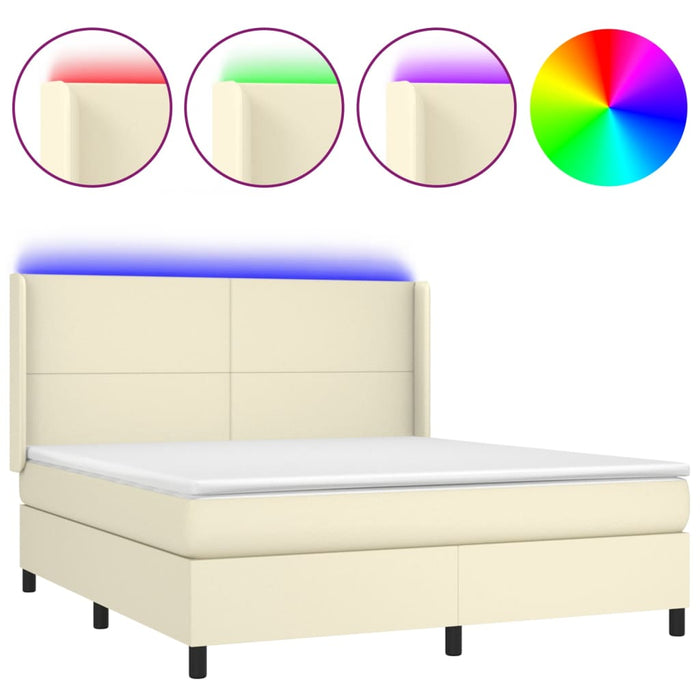 Pat cu arcuri, cu saltea și LED, crem, 160x200 cm, piele eco WALTI
