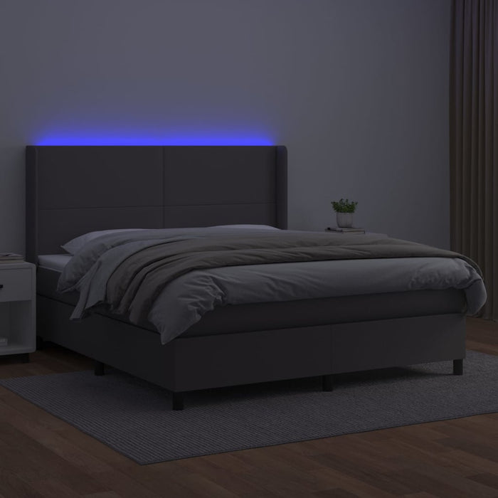 Pat cu arcuri, cu saltea și LED, gri, 160x200 cm, piele eco - WALTI WALTI