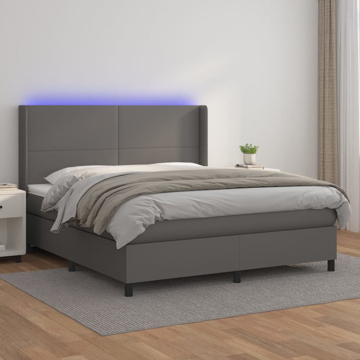 Pat cu arcuri, cu saltea și LED, gri, 160x200 cm, piele eco - WALTI WALTI