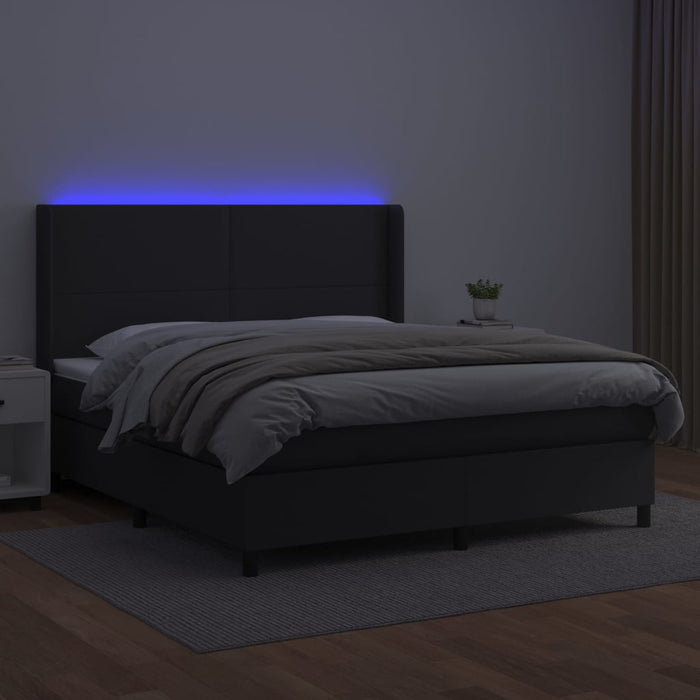 Pat cu arcuri, saltea și LED, negru, 180x200cm, piele ecologică - WALTI WALTI