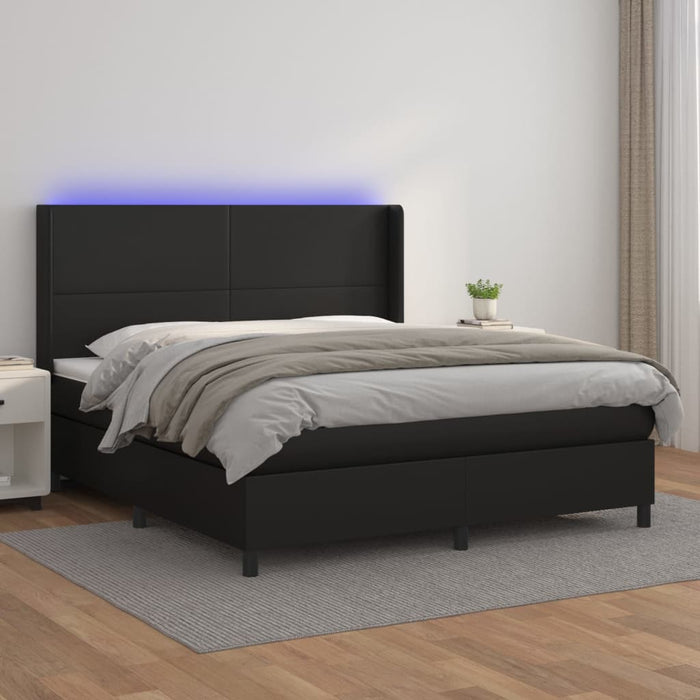 Pat cu arcuri, saltea și LED, negru, 180x200cm, piele ecologică - WALTI WALTI