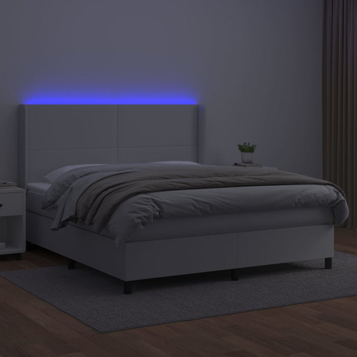 Pat cu arcuri, cu saltea și LED, alb, 180x200 cm, piele eco - WALTI WALTI