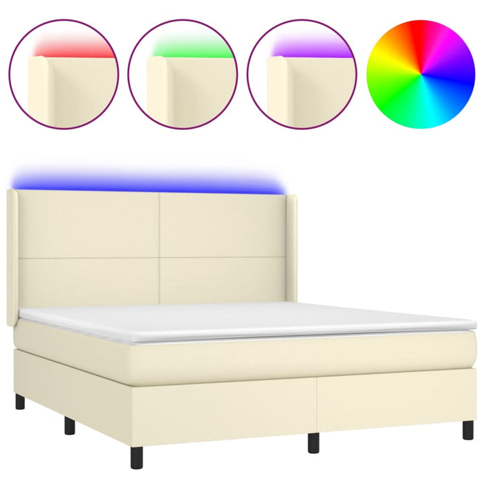 Pat cu arcuri, cu saltea și LED, crem, 180x200 cm, piele eco - WALTI WALTI
