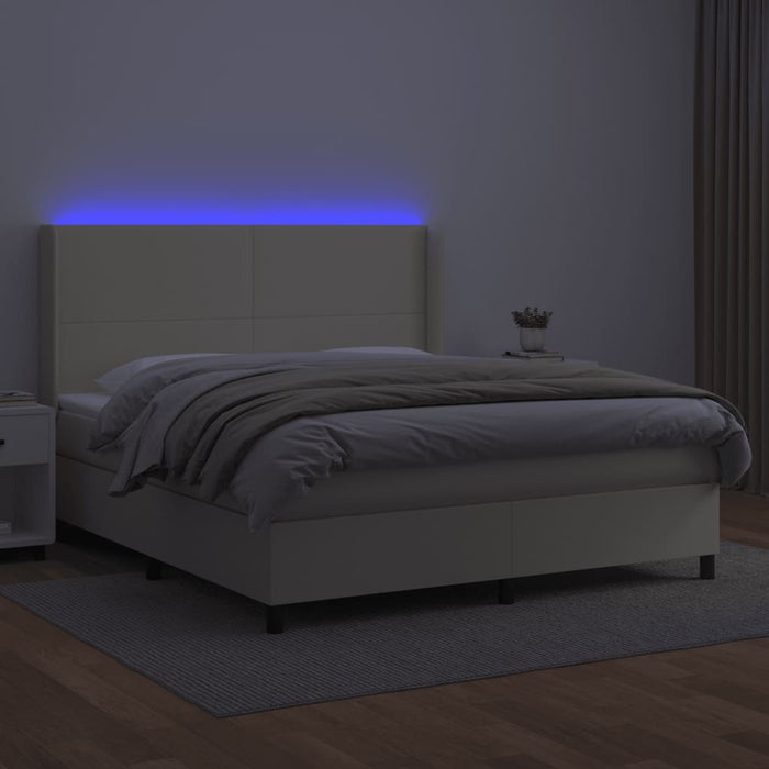 Pat cu arcuri, cu saltea și LED, crem, 180x200 cm, piele eco - WALTI WALTI