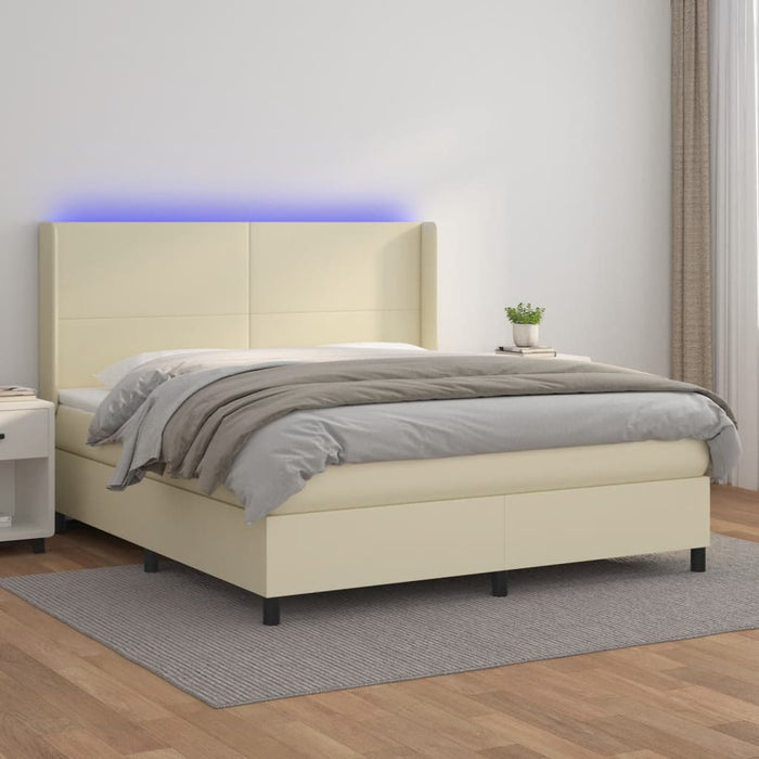 Pat cu arcuri, cu saltea și LED, crem, 180x200 cm, piele eco - WALTI WALTI