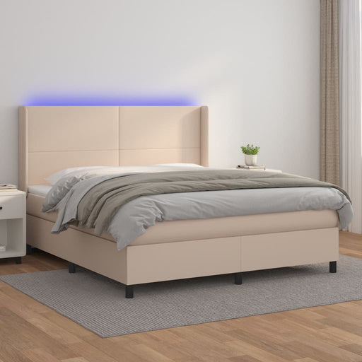 Pat cu arcuri, saltea și LED, cappuccino, 180x200cm, piele eco - WALTI WALTI