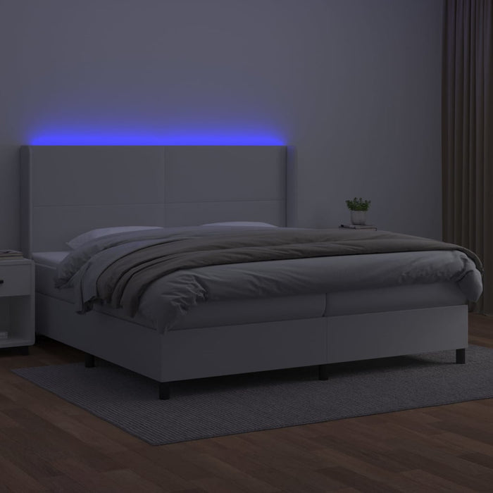 Pat cu arcuri, cu saltea și LED, alb, 200x200 cm, piele eco - WALTI WALTI