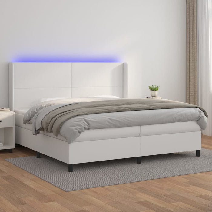 Pat cu arcuri, cu saltea și LED, alb, 200x200 cm, piele eco - WALTI WALTI