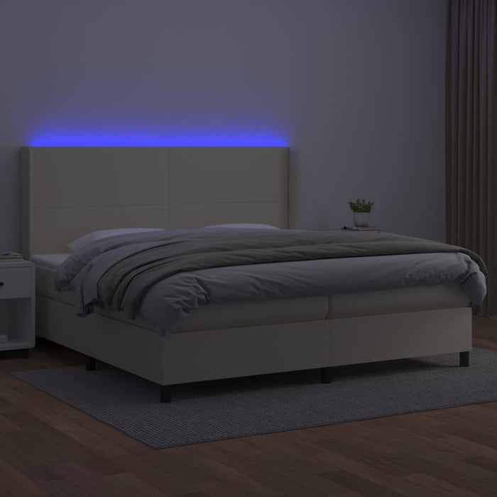 Pat cu arcuri, saltea și LED, crem, 200x200 cm, piele ecologică - WALTI WALTI
