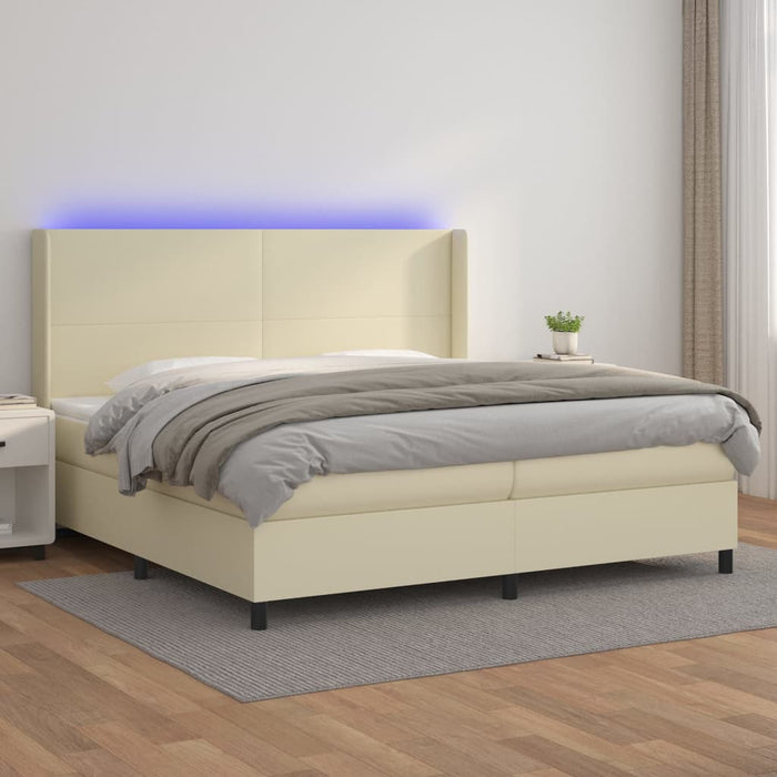 Pat cu arcuri, saltea și LED, crem, 200x200 cm, piele ecologică - WALTI WALTI