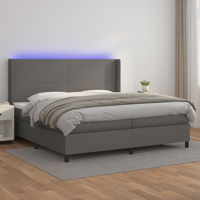 Pat cu arcuri, saltea, gri, 200x200 cm, piele ecologică - WALTI WALTI